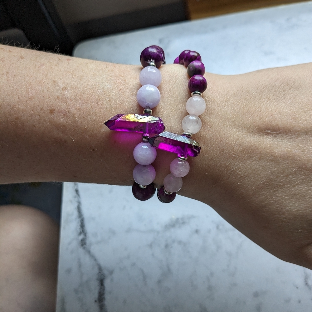Sugalite Rose Quartz Crystal Stone bead bracelet - Picture 3 of 9